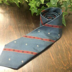 Vintage Burberry 100% Silk Neck Tie Blue Diagonal Stripe Knight Logo England